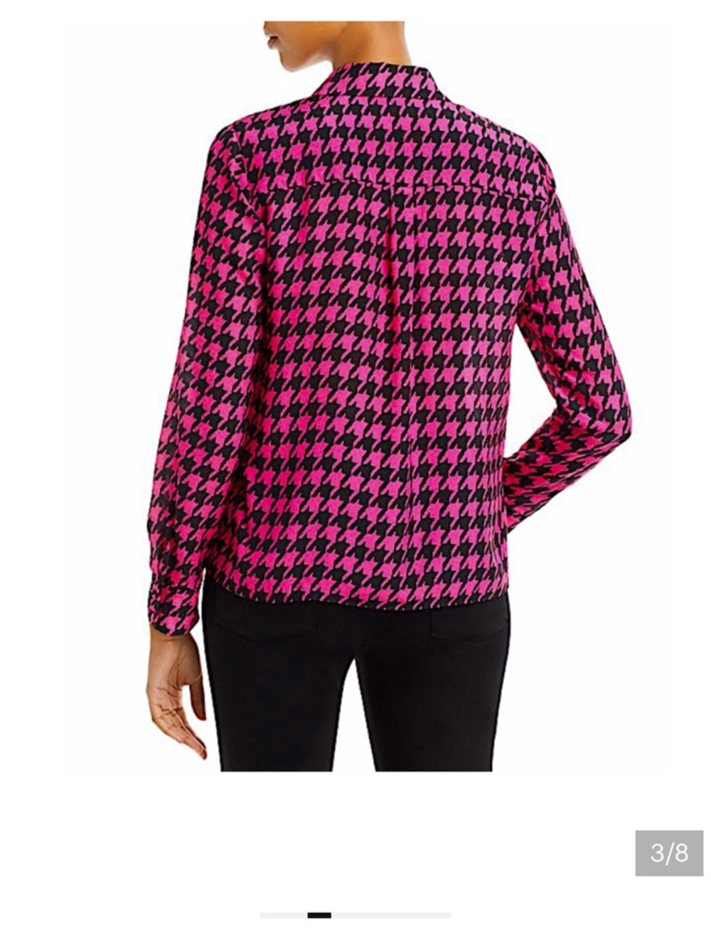 Alice & Olivia Pink and Black Houndstooth Button-Up Blouse - Picture 2 of 4